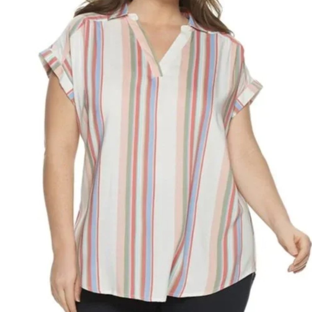 EVRI Plus Size Dolman Stripe Flowy Multi-Color Rayon Blouse Women's Size 3X